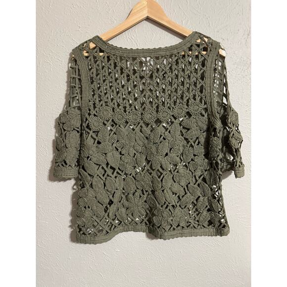 Chico's Olive Green Open Weave Top 1 Medium Size 8 - Picture 2 of 5